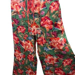 FARM Rio Floral Wide Leg Pants - Green and Red